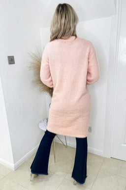 Pink Fluffy Long Cardigan