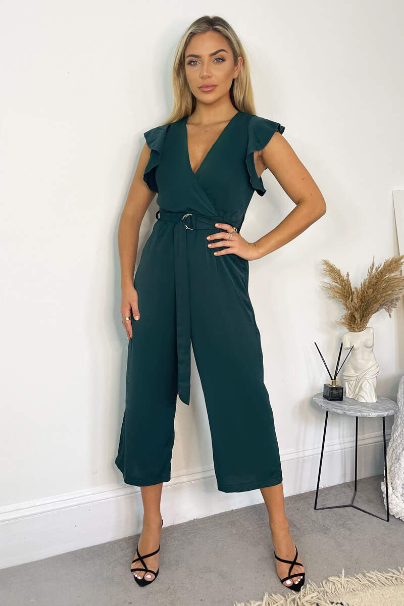 Teal Wrap Front Belted Jumpsuit