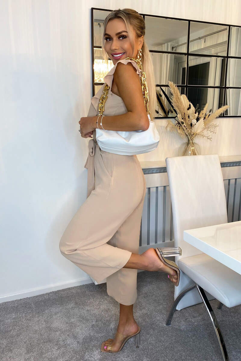 Nude Frill Front Belted Jumpsuit