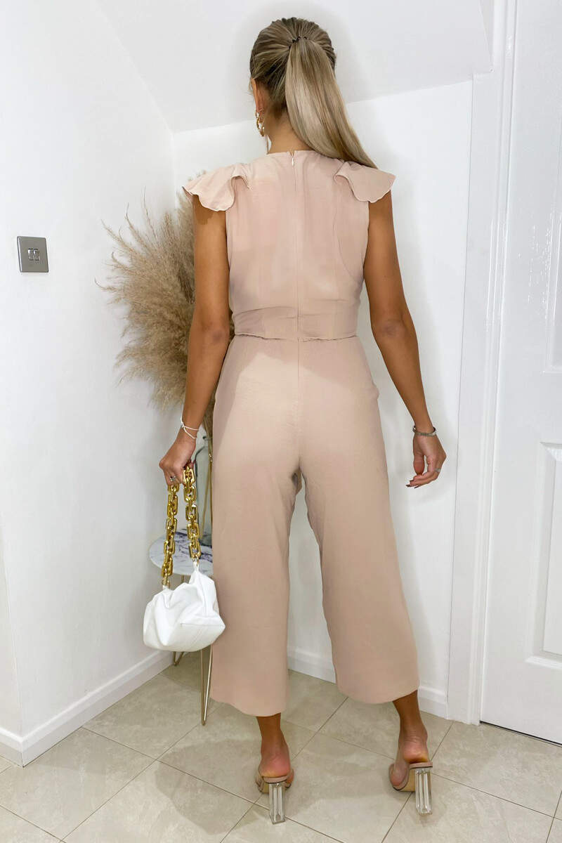 Nude Frill Front Belted Jumpsuit