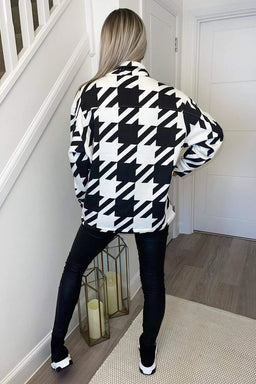 Black Large Dogtooth Print Shirt Jacket