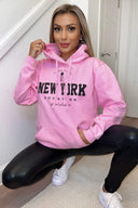 Pink New York Slogan Hoodie
