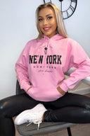 Pink New York Slogan Hoodie