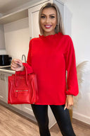 Red Ruffle High Neck Long Sleeve Top