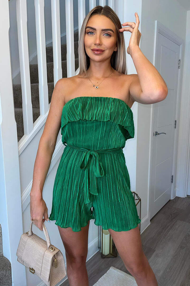 Jade Green Plisse Bardot Playsuit