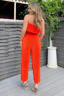 Orange Plisse Bardot Jumpsuit