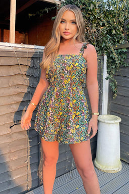 Multi Floral Frill Strap Playsuit