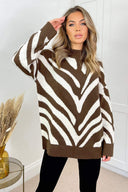 Oatmeal Animal Print Long Sleeve High Neck Soft Knitted Jumper