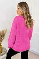 Hot Pink Soft Knit Round Neck Long Balloon Sleeve Knitted Jumper
