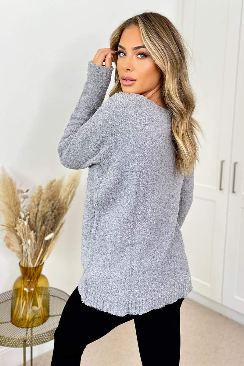 Grey Super Soft Knit Round Neck Long Sleeve Knitted Jumper