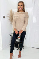 Mocha Wide Roll Neck Long Sleeve Fluffy Knitted Jumper