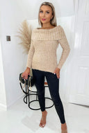 Mocha Wide Roll Neck Long Sleeve Fluffy Knitted Jumper