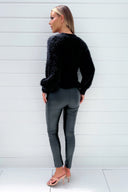 Black Fluffy Knit Button Front Cropped Cardigan