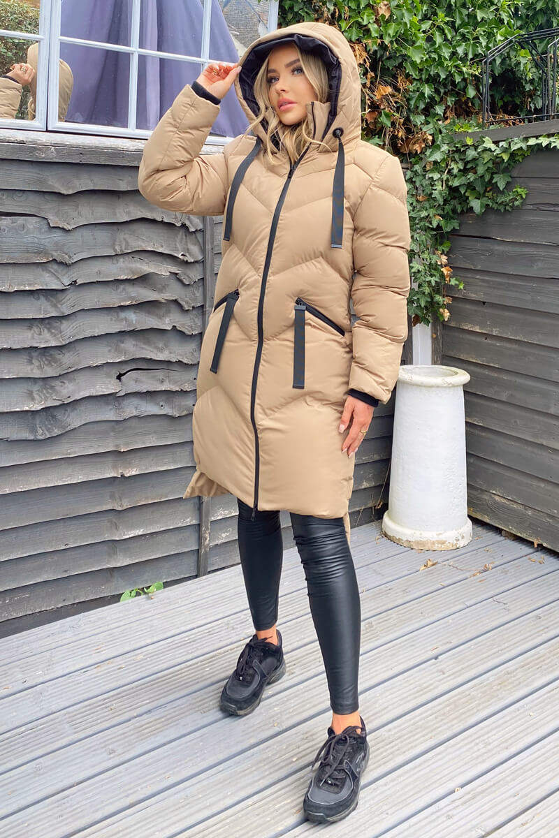 Biscuit Hooded Long Line Puffer Coat