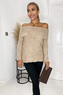 Mocha Wide Roll Neck Long Sleeve Fluffy Knitted Jumper