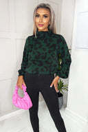 Green Leopard Print Long Sleeve Top