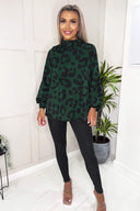 Green Leopard Print Long Sleeve Top