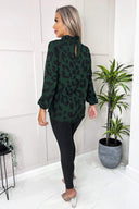 Green Leopard Print Long Sleeve Top