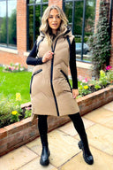 Biscuit Hooded Zip Up Gilet