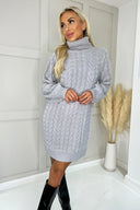 Grey Roll Neck Cable Knit Dress