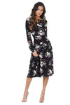 Black Floral Long Sleeve Swing Dress