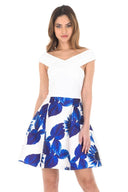 2 In 1 Cream And Blue Printed Skirt Mini Dress