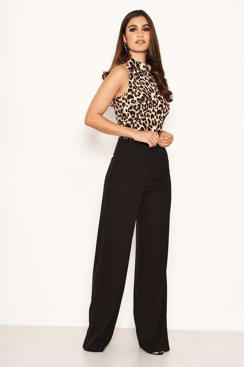 2 in 1 Animal Print High Neck Jumpsuit
