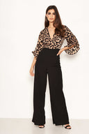 2 in 1 Leopard Print Frill Sleeve Jumpsuit