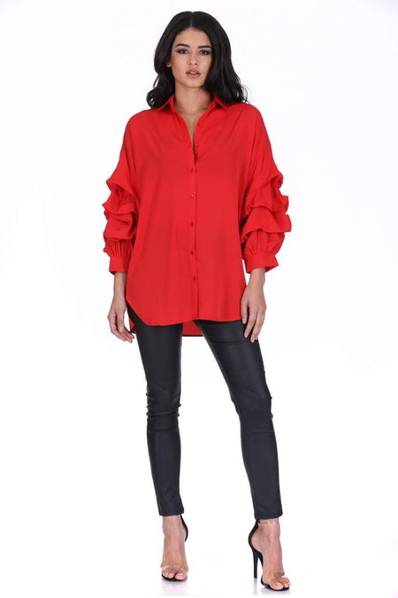Red Ruffle Sleeve Shirt