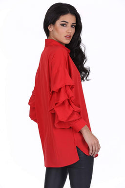 Red Ruffle Sleeve Shirt