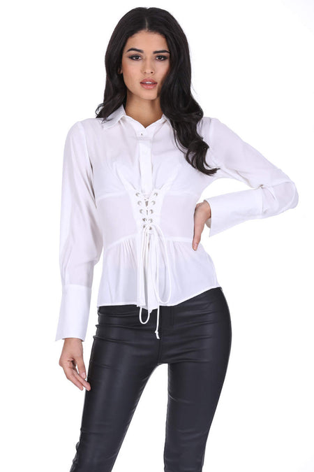 White Corset Tie Shirt