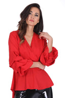 Red Wrap Ruffle Sleeve Top