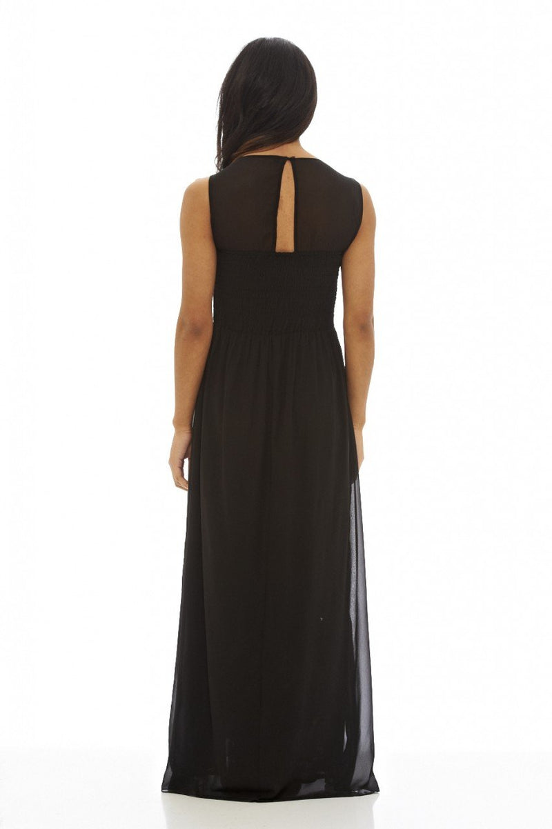 Black Embellished  Chiffon   Maxi Dress