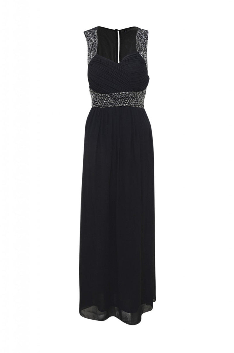 Black Embellished  Chiffon   Maxi Dress