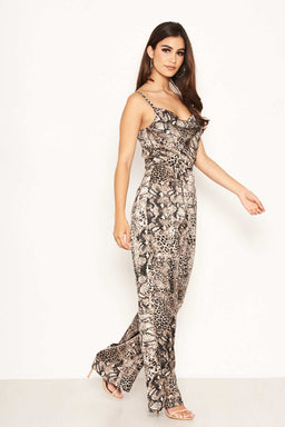 Animal Print Cowl Neck Jumpsuit