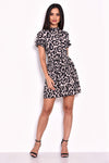 Animal Print Frill Detail Skater Dress