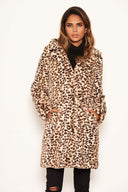 Animal Print Long Faux Fur Coat