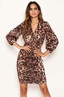 Animal Print Open Back Ruched Dress