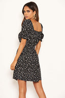 Black Floral Printed Puff Sleeve Ditsy Dress