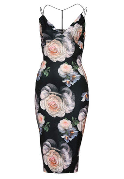 Harness Detail Printed Midi Bodycon Dress