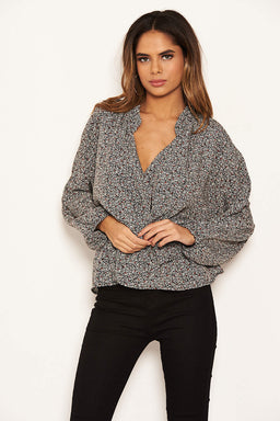 Black Printed Wrap Over Top