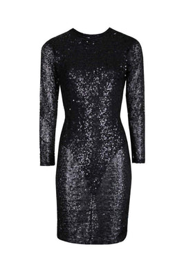 Black Sequin Sleeved Midi Dress