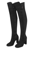 Black Over The Knee Boots With Silver Zip Detail