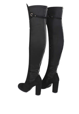Black Over The Knee Boots With Silver Zip Detail