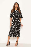 Black Polka Dot Ruffle Sleeve Split Dress