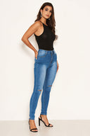 Blue Ripped Knee High Waisted Jean
