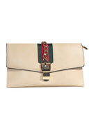 Beige Gold Chain Detailing With Green And Red Striped Panel Bag