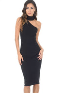 Black One Shoulder Midi Dress