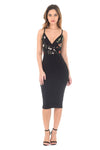 Black 2 in 1 Embroidered Bodycon Dress With Strap Detail