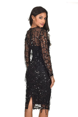 Black 3/4 Sleeve Sequin Dress
